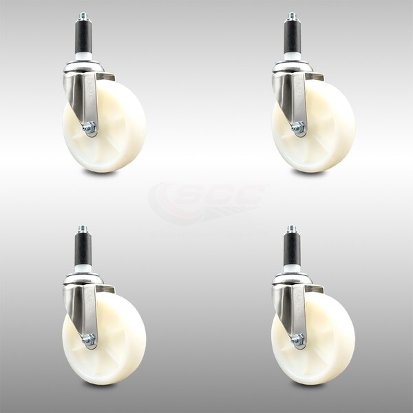 5 Inch 316SS Nylon Wheel Swivel 1 Inch Expanding Stem Caster Set SCC